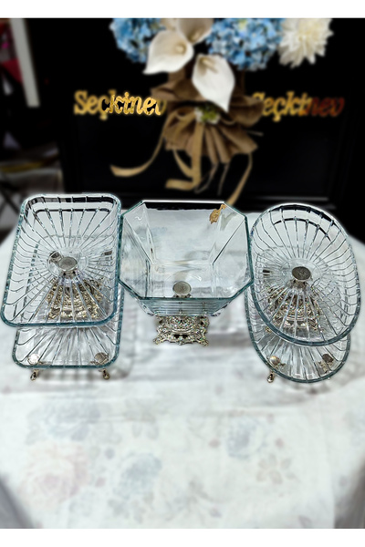 SEÇKİNEV Karem 5-Piece Silver Presentation Plate Set with Legs