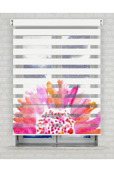 Bright Cover Renkli Papatya Baskılı Zebra Perde - Gece Gündüz Kullanıma Uygun...