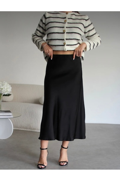 Berf Fusta din satin premium cu talie elastică Verev croială lungime midi