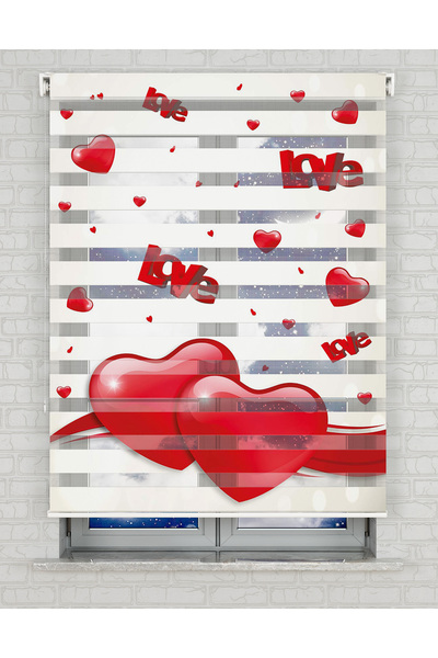 Bright Cover Love Kalpler Baskılı Zebra Perde - Gece Gündüz - Kız Çocuk Odası...