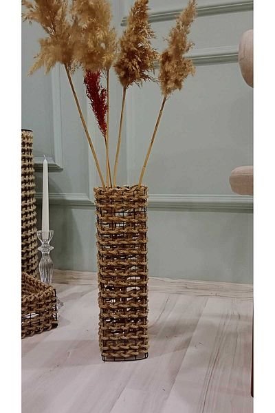 Egindra Square Metal Wire Mesh Braided Special Design Pampas Vase 40 cm
