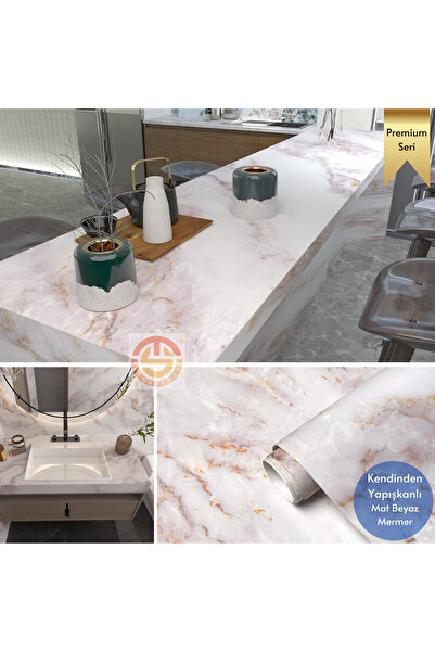 TechnoSmart 60x100cm Mermer Desen Kendinden Yapışkanlı Duvar Kağıdı Kaplama Mutfak Tezgeh Masa Folyo