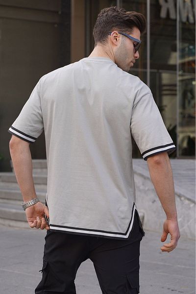 Madmext Βαμμένο γκρι μπλουζάκι με ριγέ λαιμόκοψη 6097