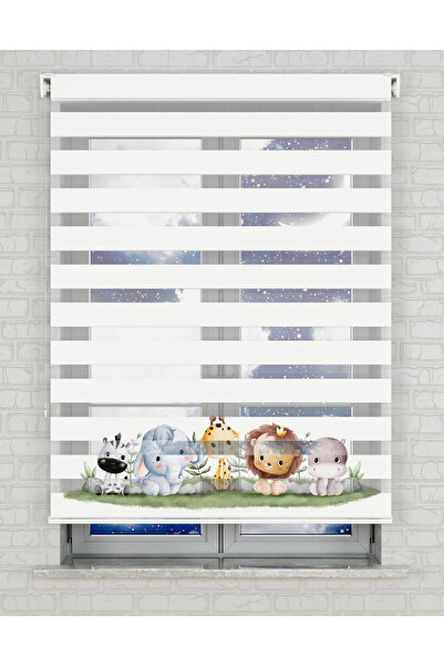 AD Home Sevimli Hayvanlar Baskılı Zebra Perde - Gece Gündüz - Bebek Odası Per...