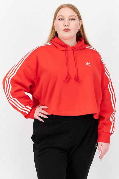 adidas Women Plus Size Long Sleeve Training Cropped Sweatshirt, Red