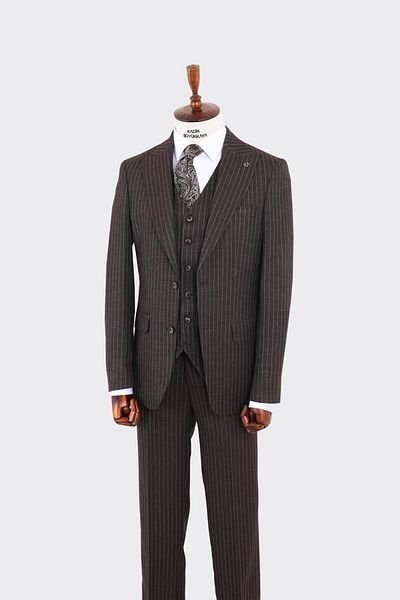Kadir Büyükkaya Men's Slim Fit Viscose Suit - with Vest, Four Seasons - Kaw1022S