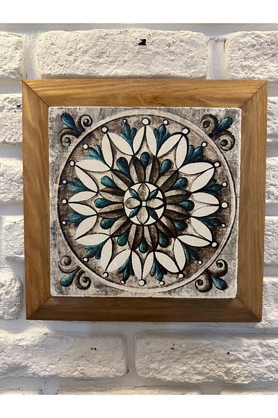 woodhomeworks Панел за маса от естествен камък и мрамор с масивна рамка, 26x26 см, спирална мозайка