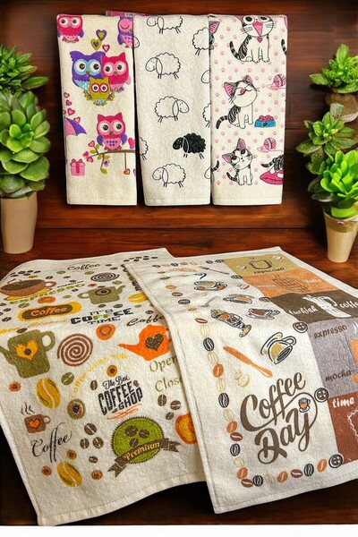 CNR Garden 5'li Baskılı Havlu | 30x50 Cm El Ve Yüz Havlu Seti | Mutfak Havlusu