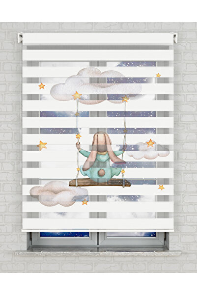 Bright Cover Bulutlar ve Salıncakta Tavşan Baskılı Zebra Perde - Gece Gündüz ...