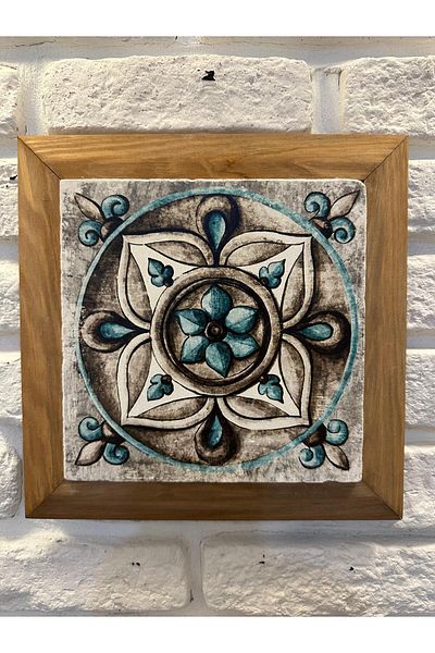 woodhomeworks Панел за картина с масивна рамка от естествен камък и мрамор 26x26 см