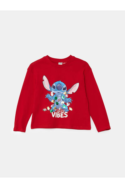 LC Waikiki Tricou pentru fetiță cu imprimeu LCW Kids Red Crew Deck Stitch