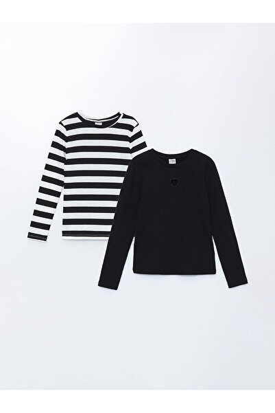 LC Waikiki LCW Kids Bisiklet Yaka Kız Çocuk Tişört 2'li (W4)