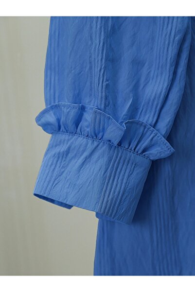 Modamorfo Сорочка з камінцями та ґудзиками, з воланами спереду - темно-синя