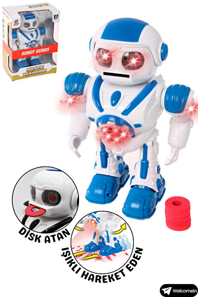 welcomein Oyuncak İnteraktif Pilli Robot Işıklı Müzikli Sesli Dans Eden Buhar Çıkartan Disk Atan Roket Atan