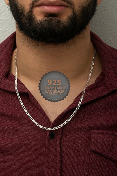 CAN SİLVER 925 Ayar Gümüş Figaro Erkek Zincir Kolye 4mm - Gümüş Erkek Kolye