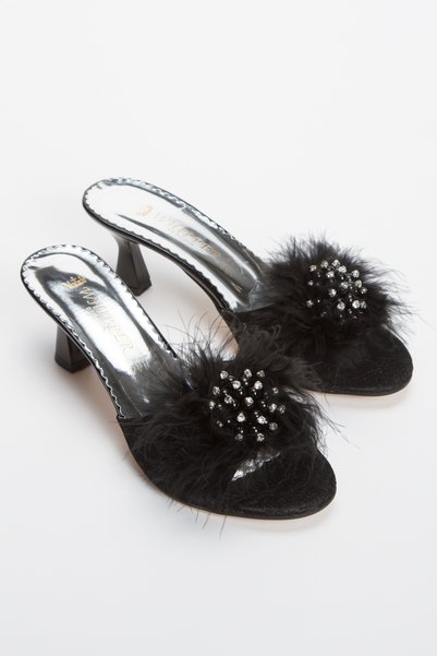 Generic Brand Women's Thin Heeled Feather Dowry Slippers