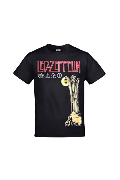 Kalic Studio Tricou negru unisex cu imprimeu Led Zeppelin Hermit