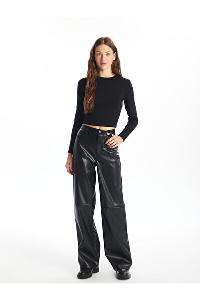 LC Waikiki Seray Yeni Sezon Dar Fit Kadın Deri Görünümlü Pantolon