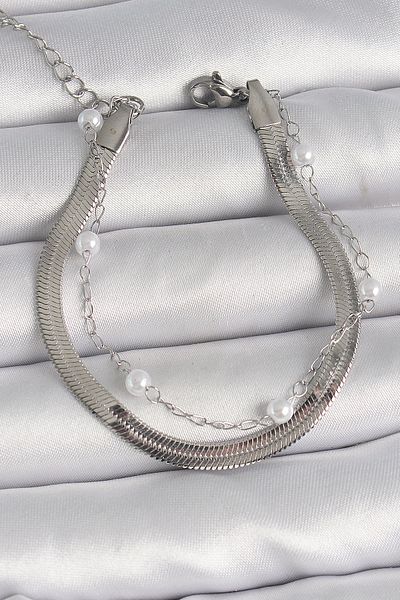 BESKAR 316L الصلب الفضة اللون 2 قطعة سلسلة الإيطالية اللؤلؤ التفاصيل سوار المرأة