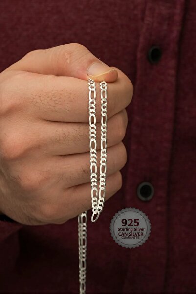 CAN SİLVER 925 Ayar Gümüş Figaro Erkek Zincir Kolye 4mm - Gümüş Erkek Kolye