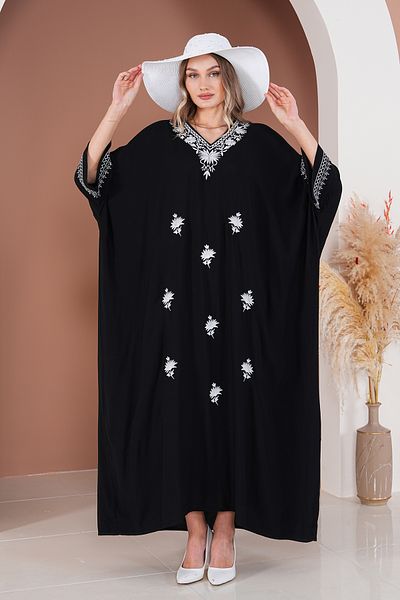 AYASOFYA OTANTIK Rochie de damă, albastru bleumarin, cu decolteu în V, cu broderie, cu detalii supradimensionate