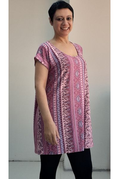 Mertcan Butik Coming Low Sleeve Combed Cotton Viscose T-Shirt with a Pink Print Whole Size