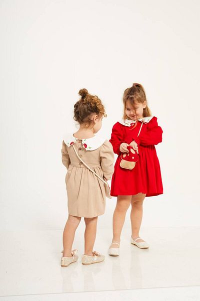 anonim Girl's Collar Embroidered Gabardine Fabric Dress
