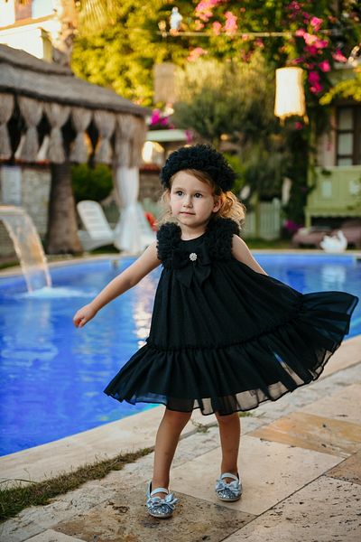 Mialora Rochie de seară pentru fete cu sclipici și fundă - Accesorii pentru coroană, detaliu cu volan pe umeri E