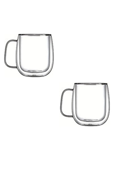 Heredot 2 Pieces 250 ml Double Walled Heat Insulated Glass Transparent Mug with Handle Mıt1009
