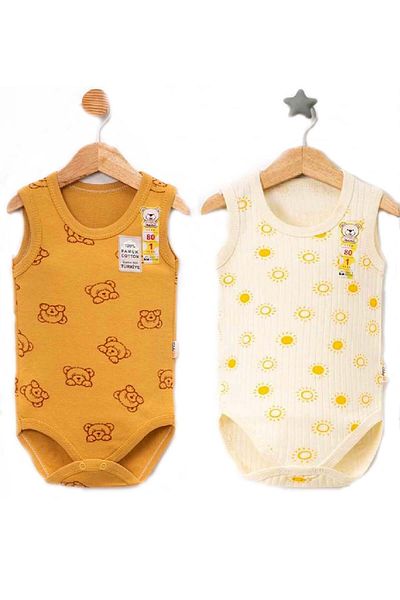 BABYİBO Baby Girl Newborn 2 Pieces 100% Cotton Summer Thick Strap Snap Fastener Bodysuit Bodysuit