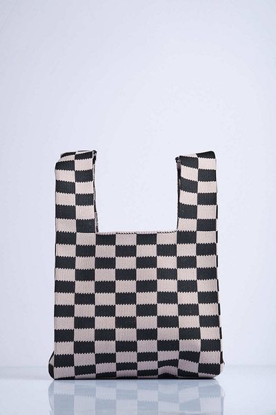 Sebir Moda Checkered Patterned Knitwear Tote Handbag