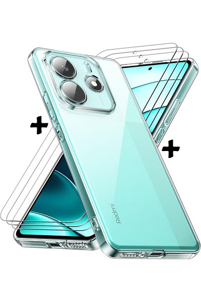 m.tk moveteck حافظة هاتف Redmi Note 14 مع حماية للكاميرا من السيليكون الناعم + واقي شاشة زجاجي 9h 2in1