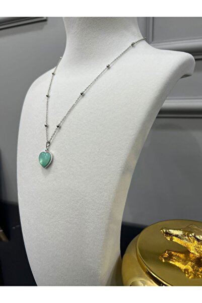 Store Turquaz Stone Steel Chain Heart Necklace