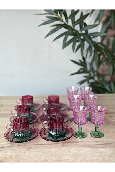 Hediye Köşkü 6 Kişilik Çift Renkli Origami Cam Kahve Seti