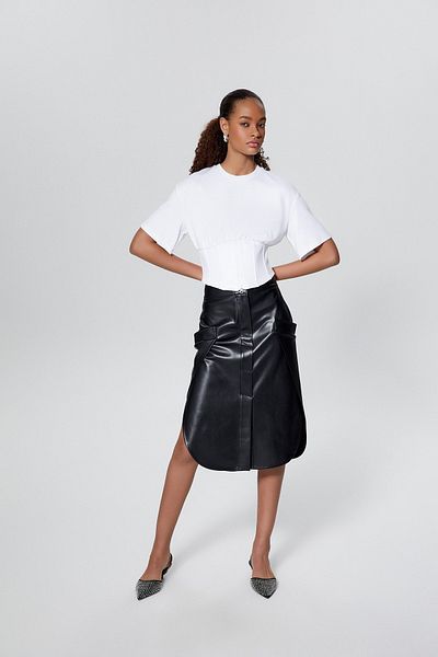 rue Λευκό Crop T-shirt με λεπτομέρεια με φερμουάρ