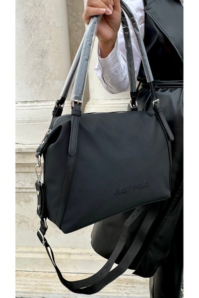 Just Polo Justpolo Women's Black Large Size Shoulder Bag with Adjustable Long Strap (School Size)