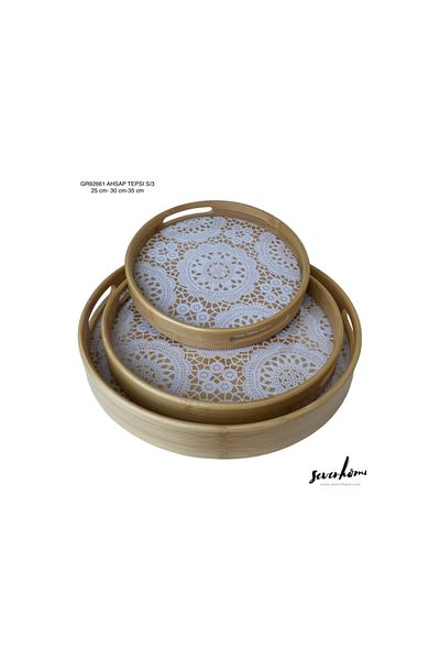 Royaleks Group Royaleks 3-Piece Round Wooden Tray Set - SVR-GR92661