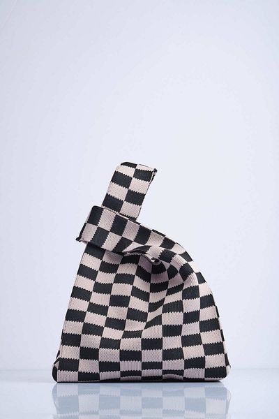 Sebir Moda Checkered Patterned Knitwear Tote Handbag