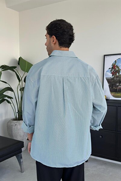 HAFKAGİYİM Πράσινο ριγέ κέντημα με λεπτομέρεια πουκάμισο oversize