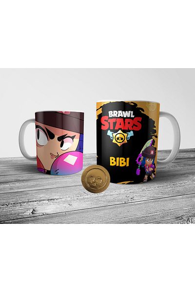 Pixxa كوب Brawl Stars Hero Bibi موديل 4 ومجموعة مجسمات من العملات الذهبية