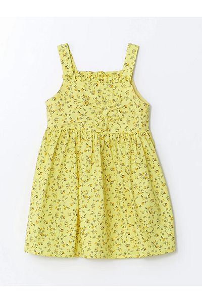 LC Waikiki Lcw Eco Yellow Square Neck Floral Girl's Dress