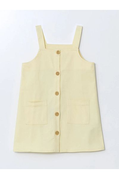 LC Waikiki LCW ECO Κίτρινο τετράγωνο γιακά Basic Gabardine Κοριτσίστικο φόρεμα