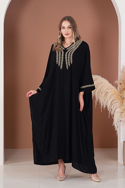 AYASOFYA OTANTIK Rochie de damă, albastru bleumarin, cu decolteu în V, cu broderie, cu detalii supradimensionate