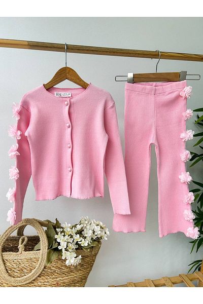 anonim Girl's Rose and Tulle Applique Camisole Bottom Top Set