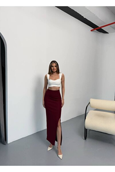 İLKCET MODA Οθωμανική υφασμάτινη μακριά φούστα με σκίσιμο