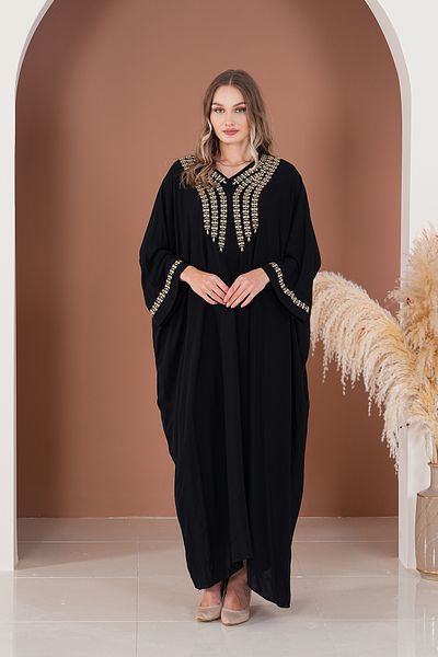 AYASOFYA OTANTIK Rochie de damă, albastru bleumarin, cu decolteu în V, cu broderie, cu detalii supradimensionate