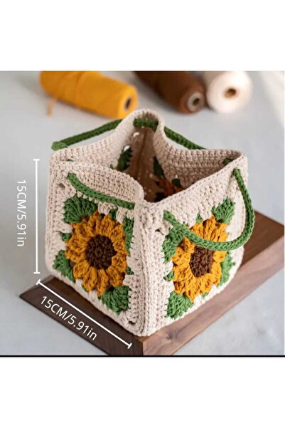 Kadın Girişimciler Atölyesi Ayçiçeği Motifli Model Handmade Örgü  % 100 Cotton Kadın El Çantası