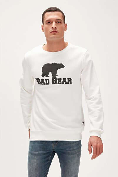 Bad Bear Crewneck Lastik Baskı Sweatshırt - Beyaz - L - St05353-beyaz-l