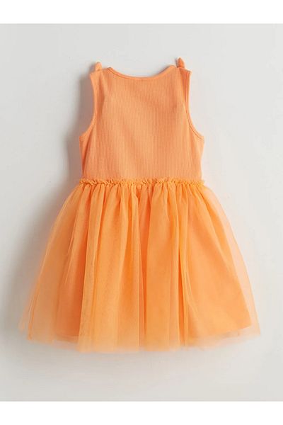 LC Waikiki Lcw Kids Orange Crew Neck Floral Girls' Combed Cotton Dress