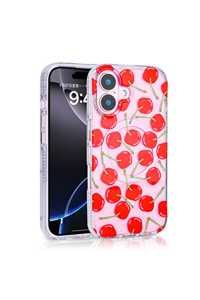 Nezih Case Apple iPhone 16 Uyumlu Magsafe Şarj Özellikli Renkli Pembe Desenli...